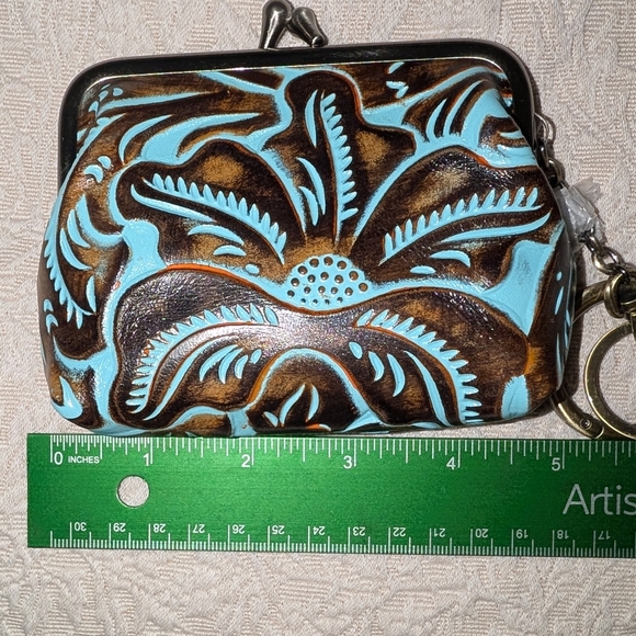 Patricia Nash Borse Tooled Leather Coin Purse in Burnished Turquoise - Picture 5 of 11